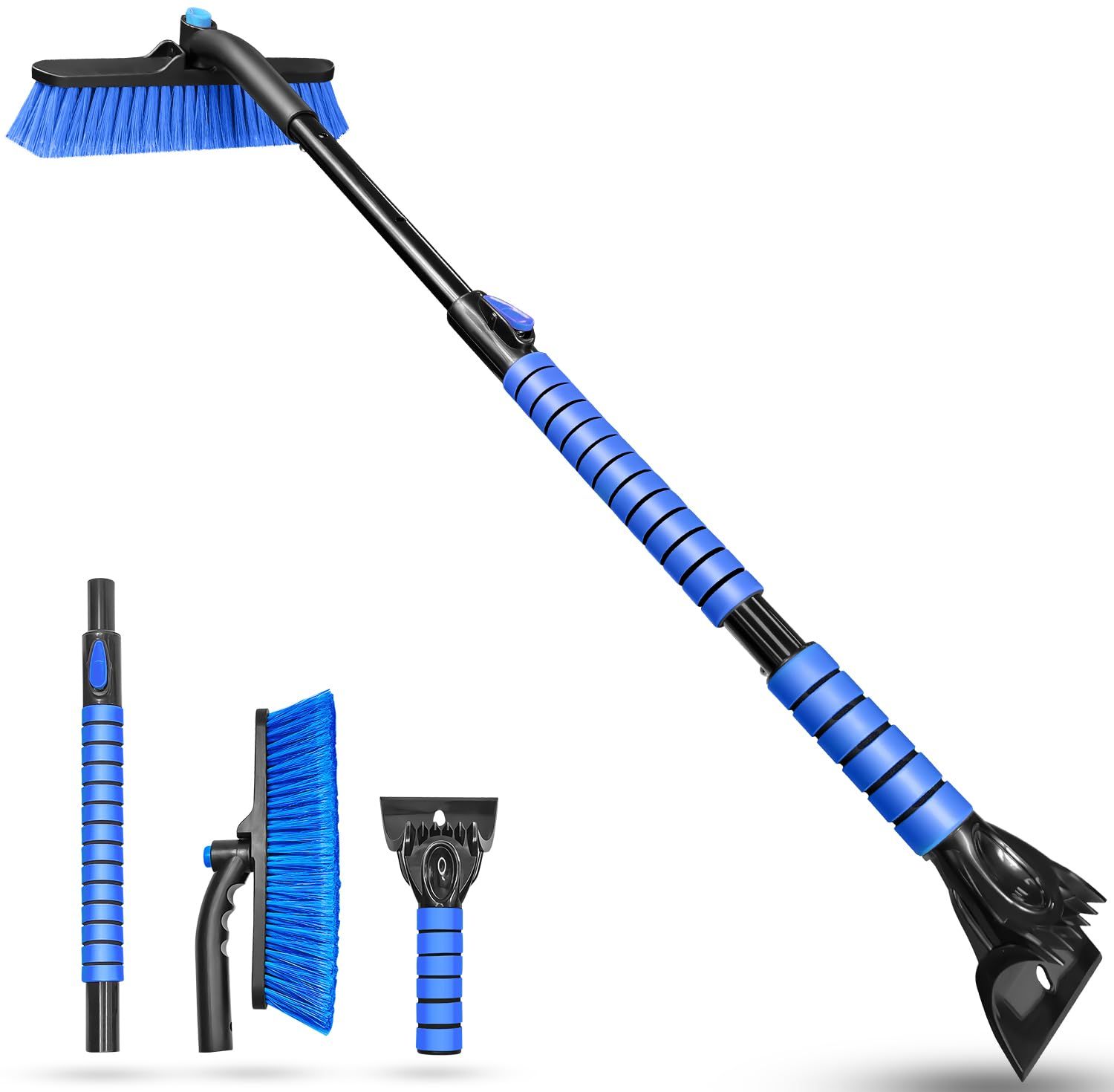 Telescopic Ice Scraper & Snow Brush 3-in-1 – Car Brush with 360° Rotating Head & Ergonomic Handle Blue - Image 1
