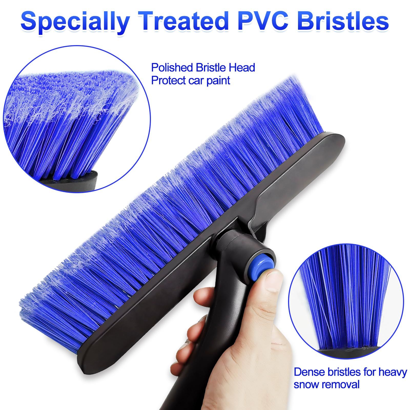 Telescopic Ice Scraper & Snow Brush 3-in-1 – Car Brush with 360° Rotating Head & Ergonomic Handle Blue - Image 2