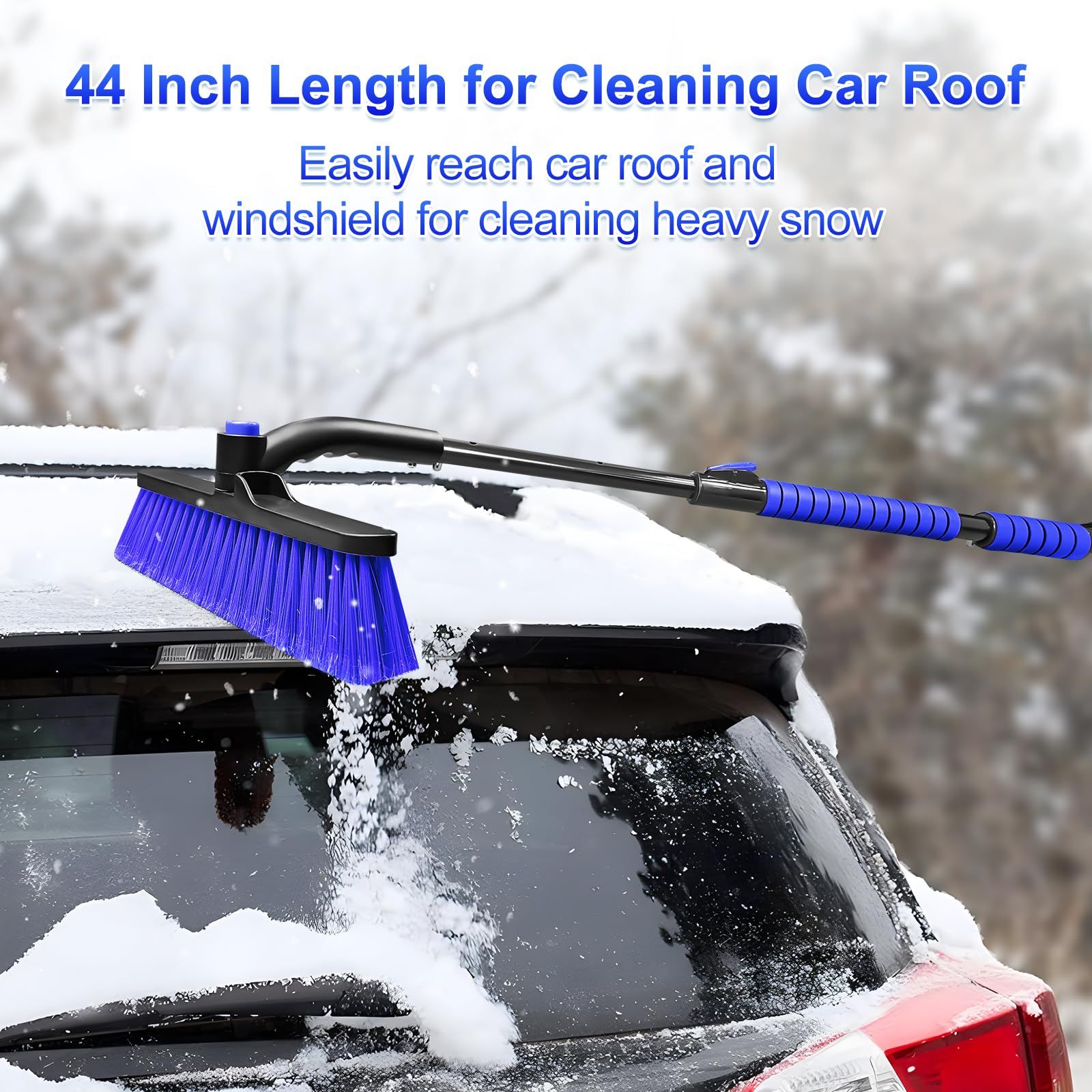 Telescopic Ice Scraper & Snow Brush 3-in-1 – Car Brush with 360° Rotating Head & Ergonomic Handle Blue - Image 3