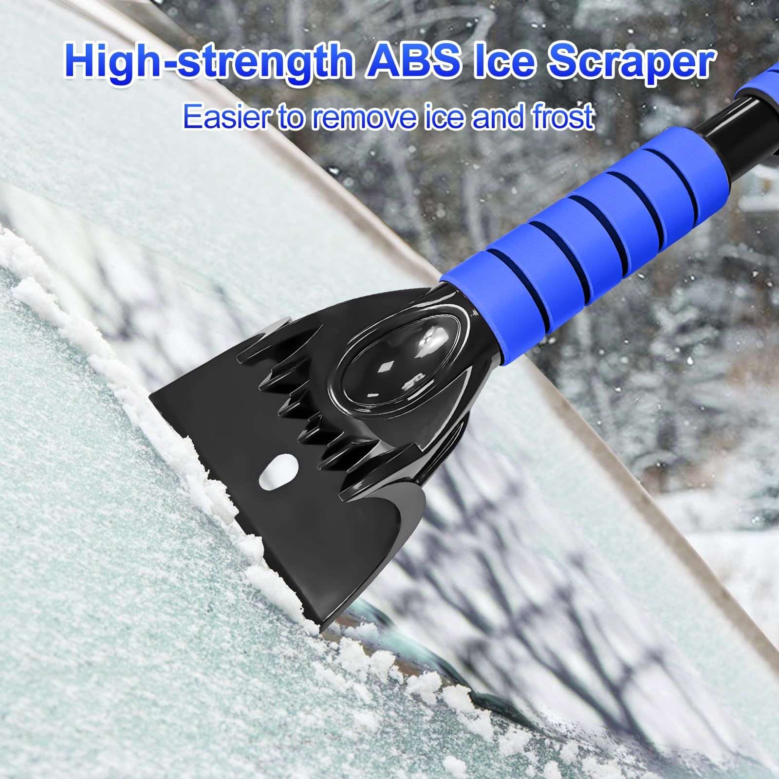 Telescopic Ice Scraper & Snow Brush 3-in-1 – Car Brush with 360° Rotating Head & Ergonomic Handle Blue - Image 4