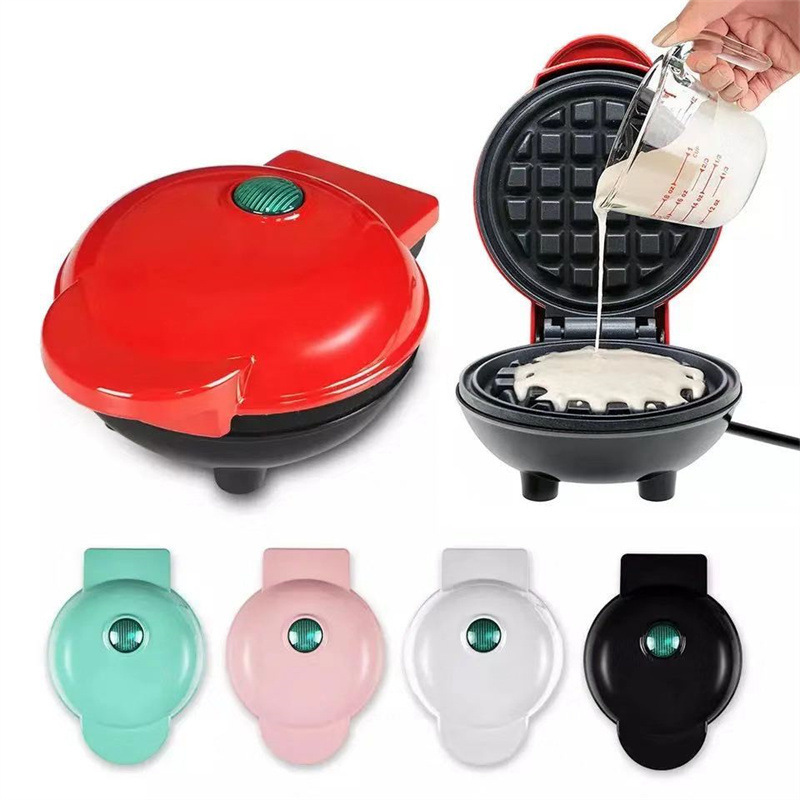 420W Mini Portable Electric Waffle Maker,  ideal for home breakfast, pancake & dessert baking（Red） - Image 1