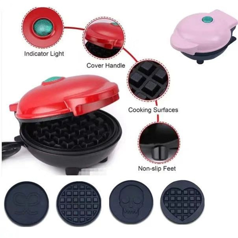420W Mini Portable Electric Waffle Maker,  ideal for home breakfast, pancake & dessert baking（Red heart） - Image 5