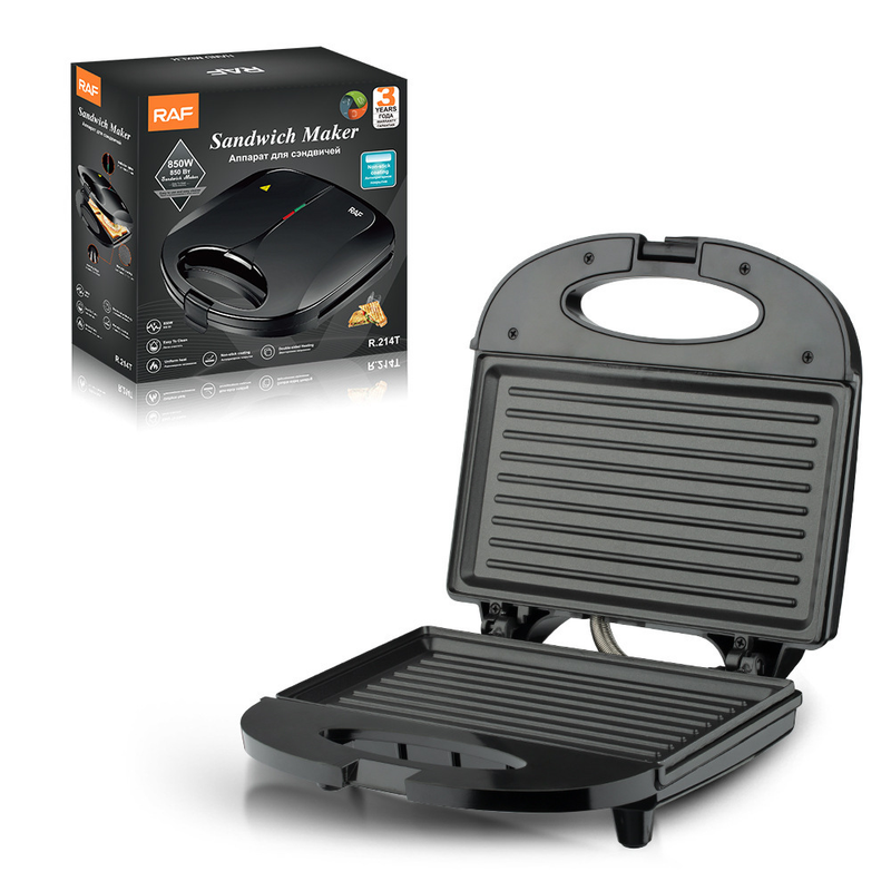RAF R.214T Grill Steak Maker 750W Electric Press Griller, Ribbed Non-Stick Cooking Plate, 110-220V Multifunctional Breakfast Grill Machine - Image 2