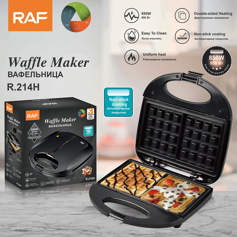 RAF R.214H Waffle Maker 750W Double-Sided Waffle Iron, Grid Non-Stick Plates, Wide Voltage 110-220V Home Dessert Baking Machine - Image 1
