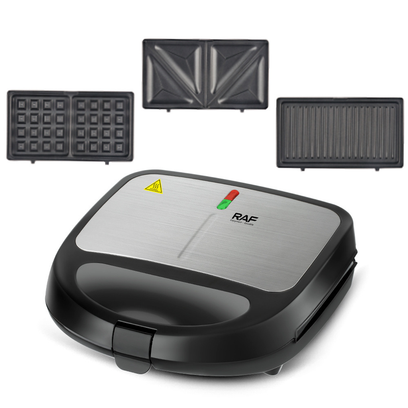 RAF R.214 Multi-functional Breakfast Maker 750W Double Sided Grill, 3 Interchangeable Plates for Sandwich/Waffle/Steak, Non-Stick Coating Wide Voltage 110-220V Household Electric Press Grill - Image 4