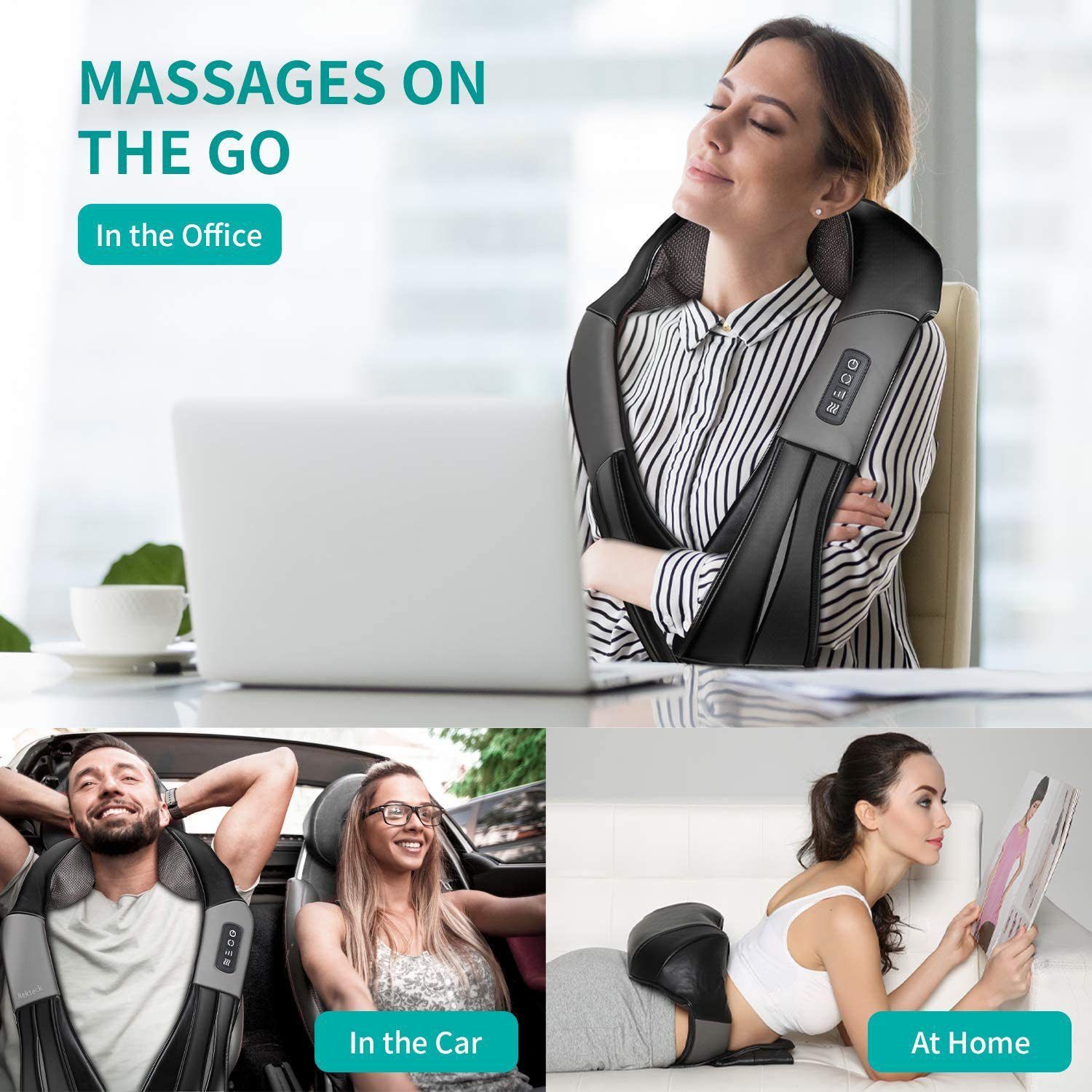 Shiatsu Neck Shoulder Massager with Red Light Heat, 8 Deep Kneading Nodes 3 Speed Bi-Directional Rotation Massage Shawl,  for Neck Back Waist Leg Home Office Car Use, AC & Car Adapters Included - Image 4