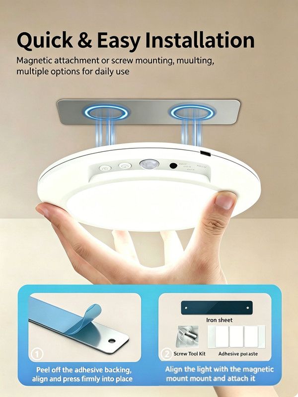 Wireless Rechargeable Motion Sensor LED Ceiling Light, 8000mAh Dimmable 3 Color Temp, Magnetic Drill-Free Mount Remote Lamp for Hall Kitchen Closet Garage - Image 6