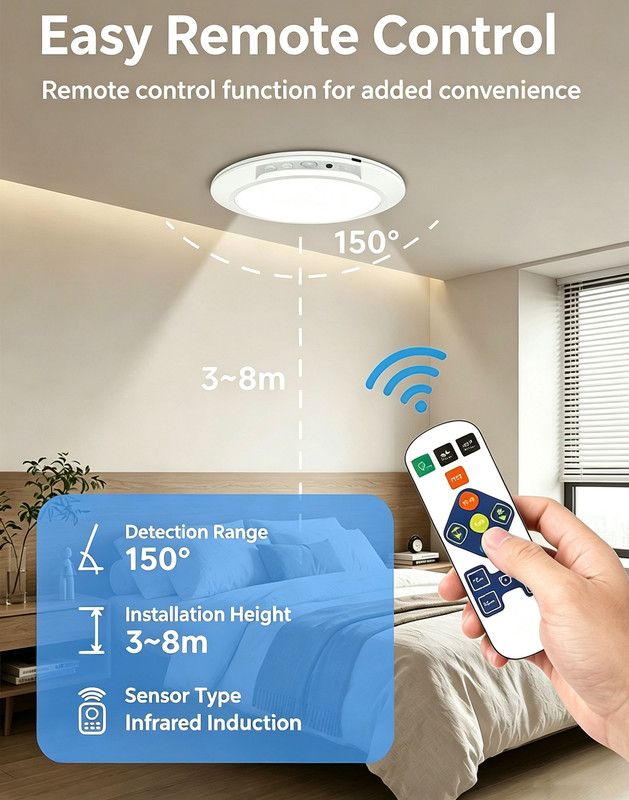 Wireless Rechargeable Motion Sensor LED Ceiling Light, 8000mAh Dimmable 3 Color Temp, Magnetic Drill-Free Mount Remote Lamp for Hall Kitchen Closet Garage - Image 7