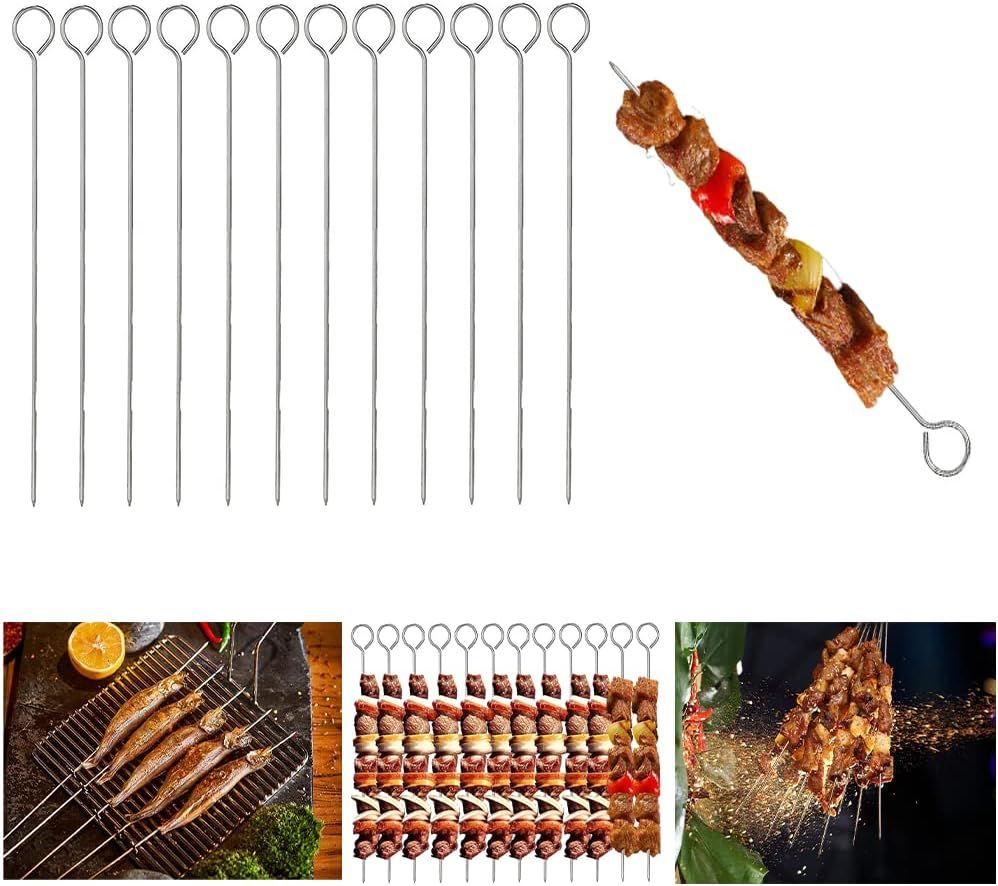 12-Pack Metal Kebab Skewers for Barbecue and Meat Cooking - Image 1