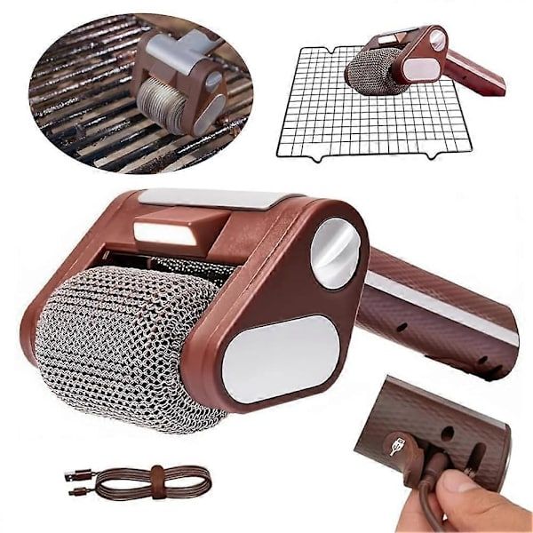 Electric Grill Brush Cleaner Cordless Rotating Brushless for Outdoor Grilling Brown - Image 2