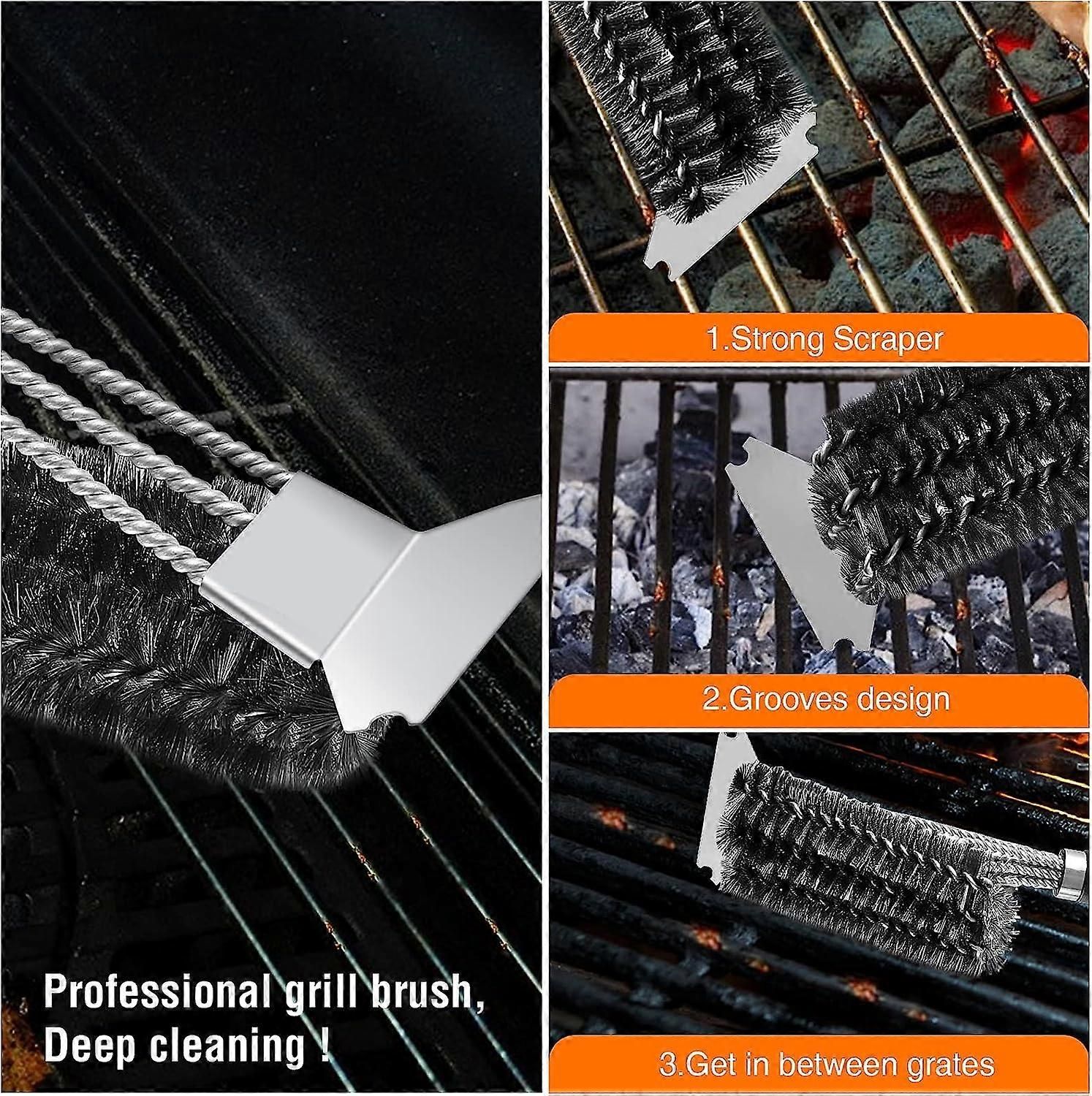 2-Pack Stainless Steel Grill Brush with Scraper Compatible with Weber - Image 2
