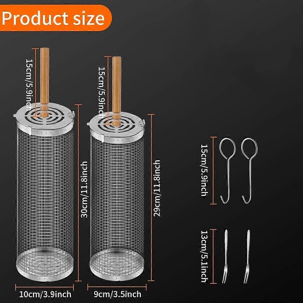 2-Piece Rolling Grill Baskets Stainless Steel for Vegetables Fish and Outdoor Grilling - Image 2