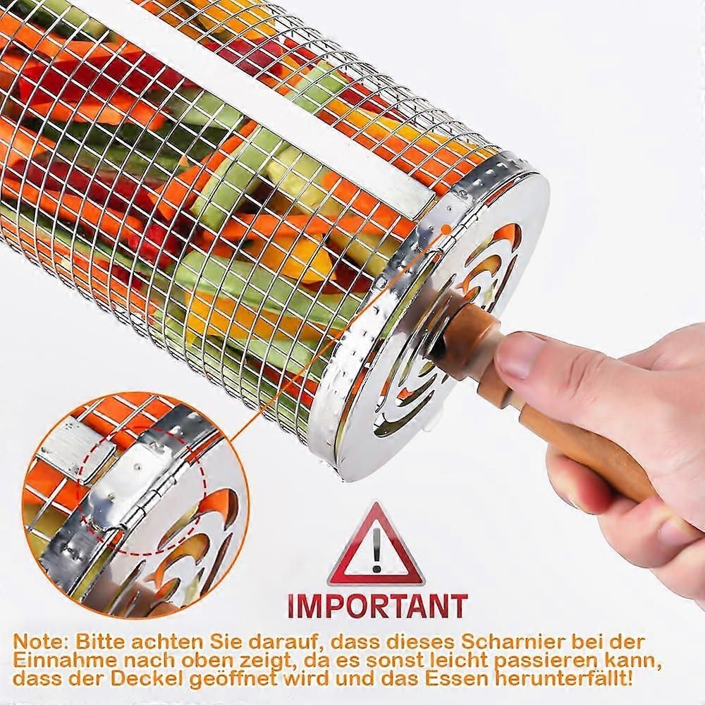 2-Piece Rolling Grill Baskets Stainless Steel for Vegetables Fish and Outdoor Grilling - Image 3
