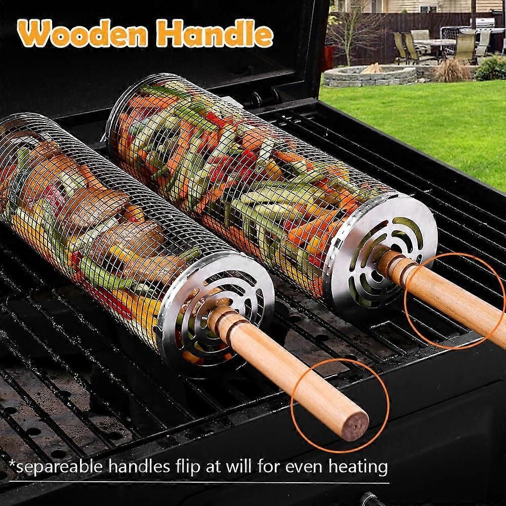 2-Piece Rolling Grill Baskets Stainless Steel for Vegetables Fish and Outdoor Grilling - Image 4