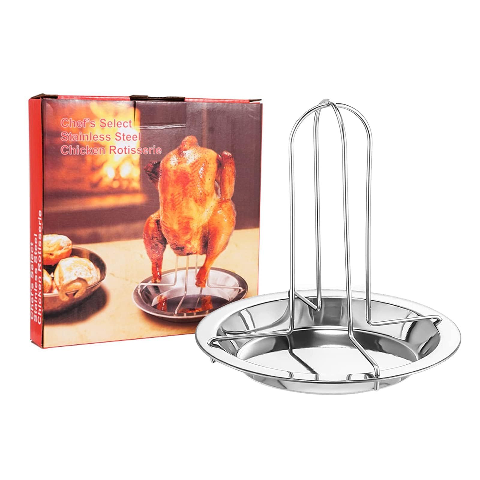 Vertical Chicken Grill Rack with Drip Tray Stainless Steel for Charcoal Grills and Ovens - Image 1