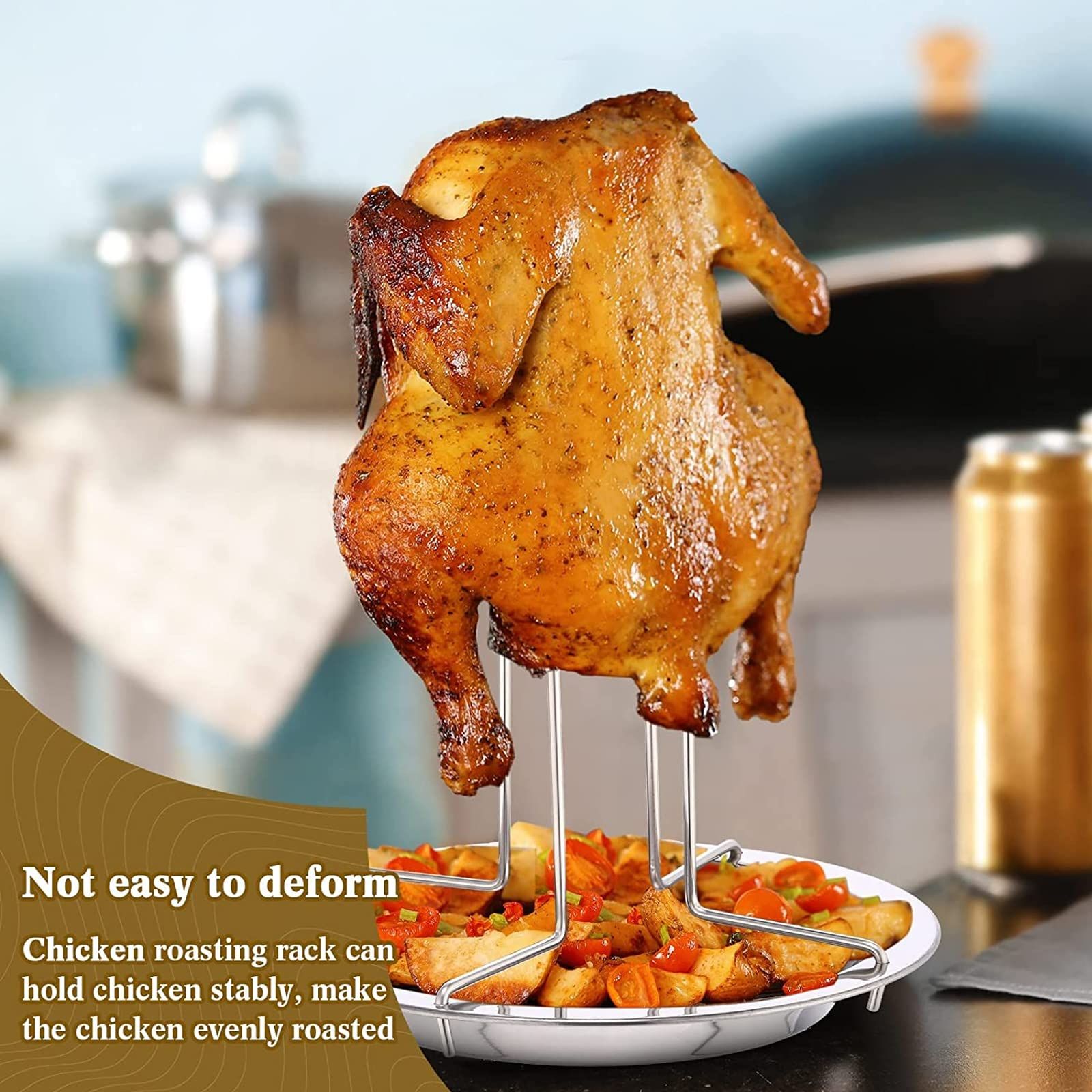 Vertical Chicken Grill Rack with Drip Tray Stainless Steel for Charcoal Grills and Ovens - Image 3