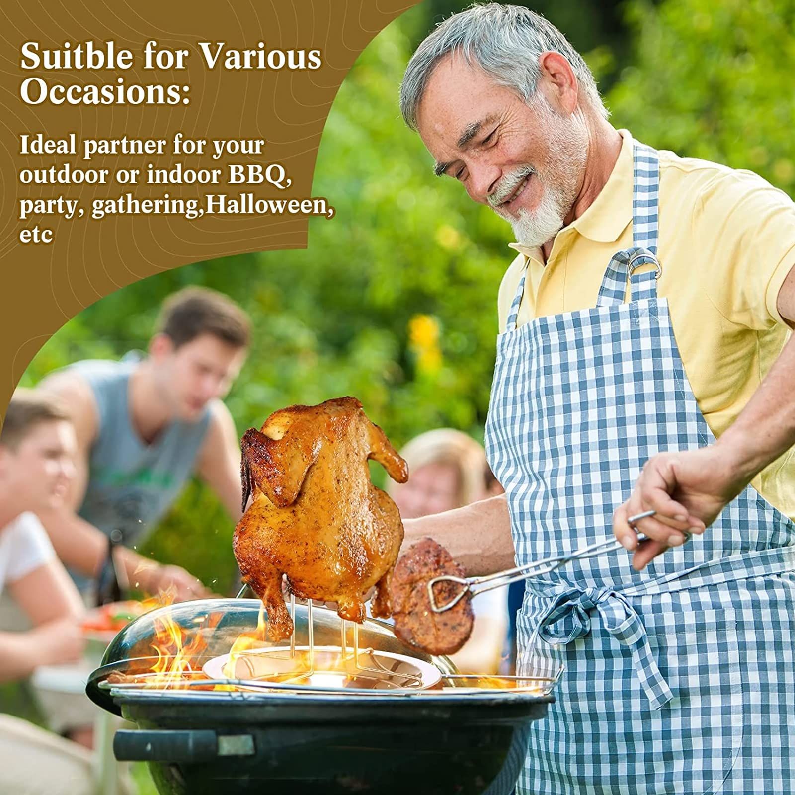 Vertical Chicken Grill Rack with Drip Tray Stainless Steel for Charcoal Grills and Ovens - Image 4