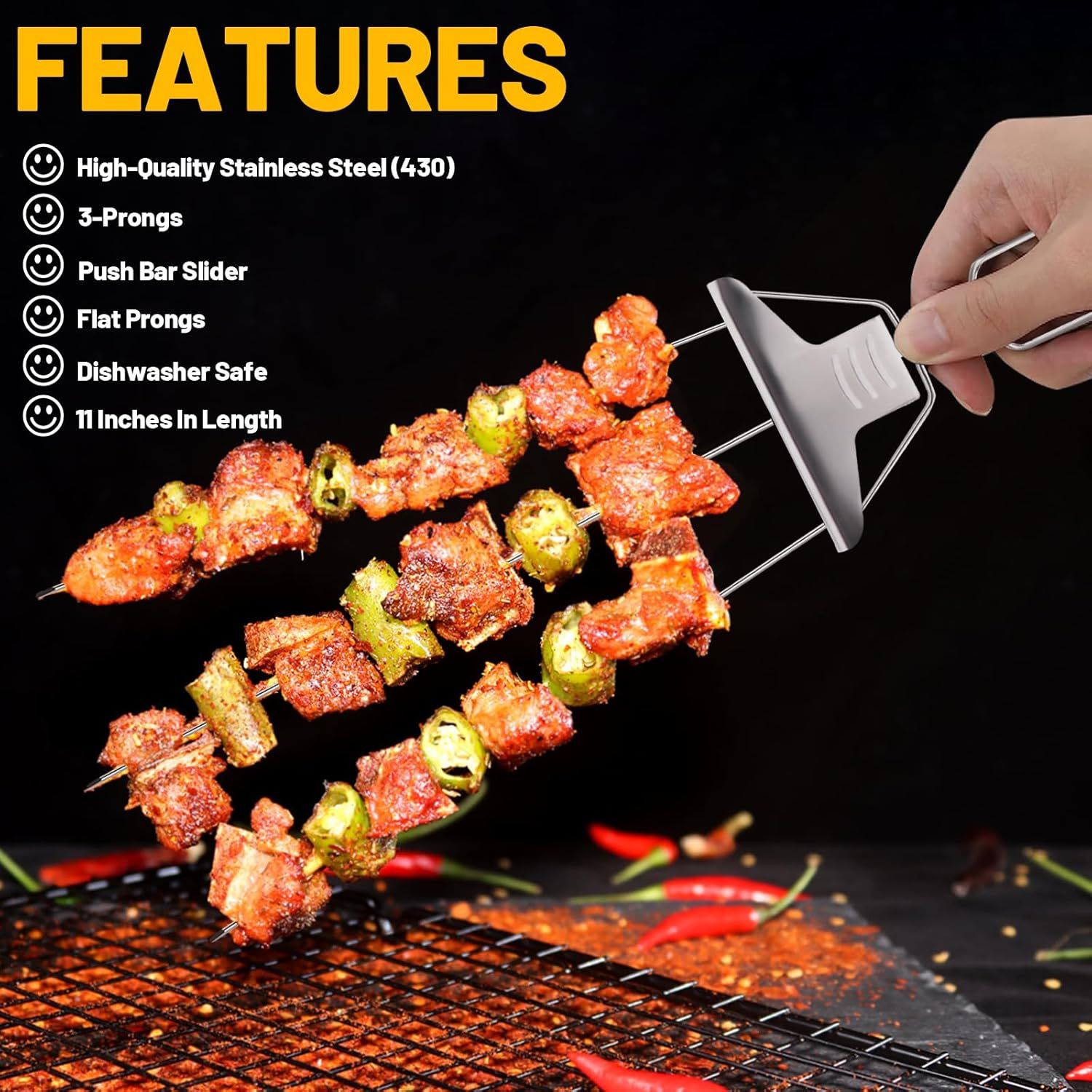 3-Prong Stainless Steel Skewers for BBQ - Image 4