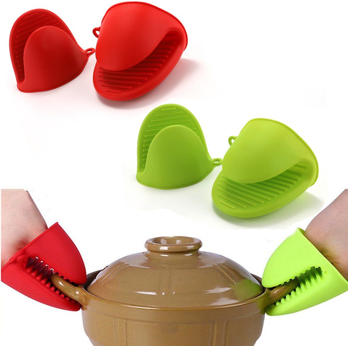 2 Pairs Silicone Pot Holders and Oven Mitts for Baking Cooking and Grilling - Image 1