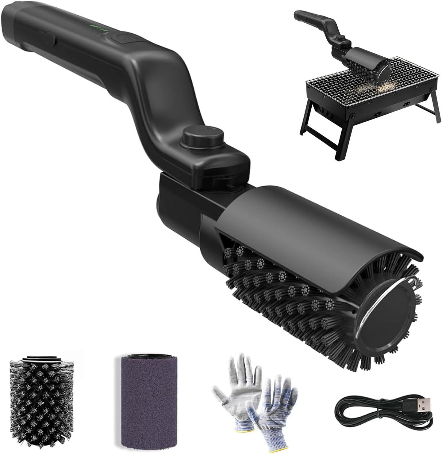 Electric Grill Brush Rechargeable 3-Speed with 180 Degree Adjustable Stainless Steel Head - Image 1