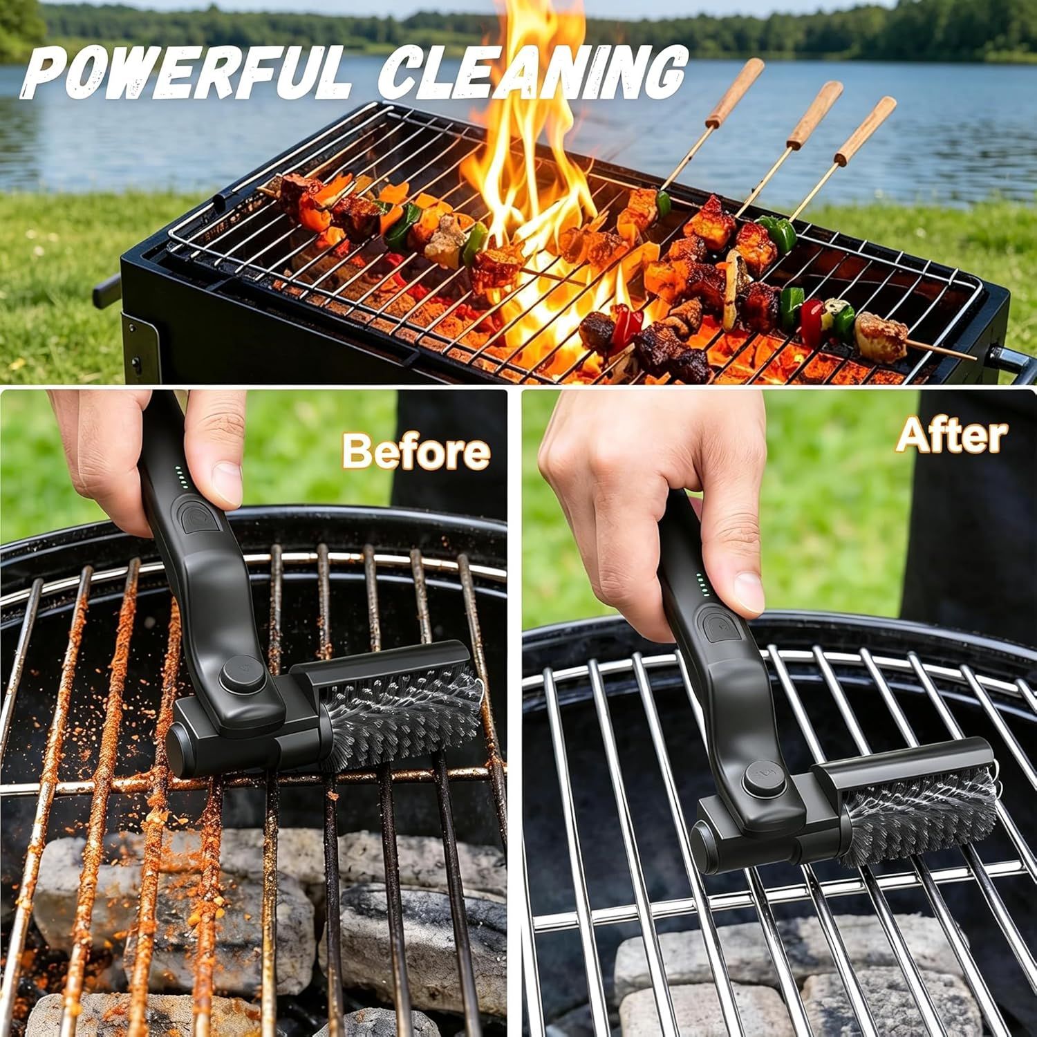 Electric Grill Brush Rechargeable 3-Speed with 180 Degree Adjustable Stainless Steel Head - Image 2
