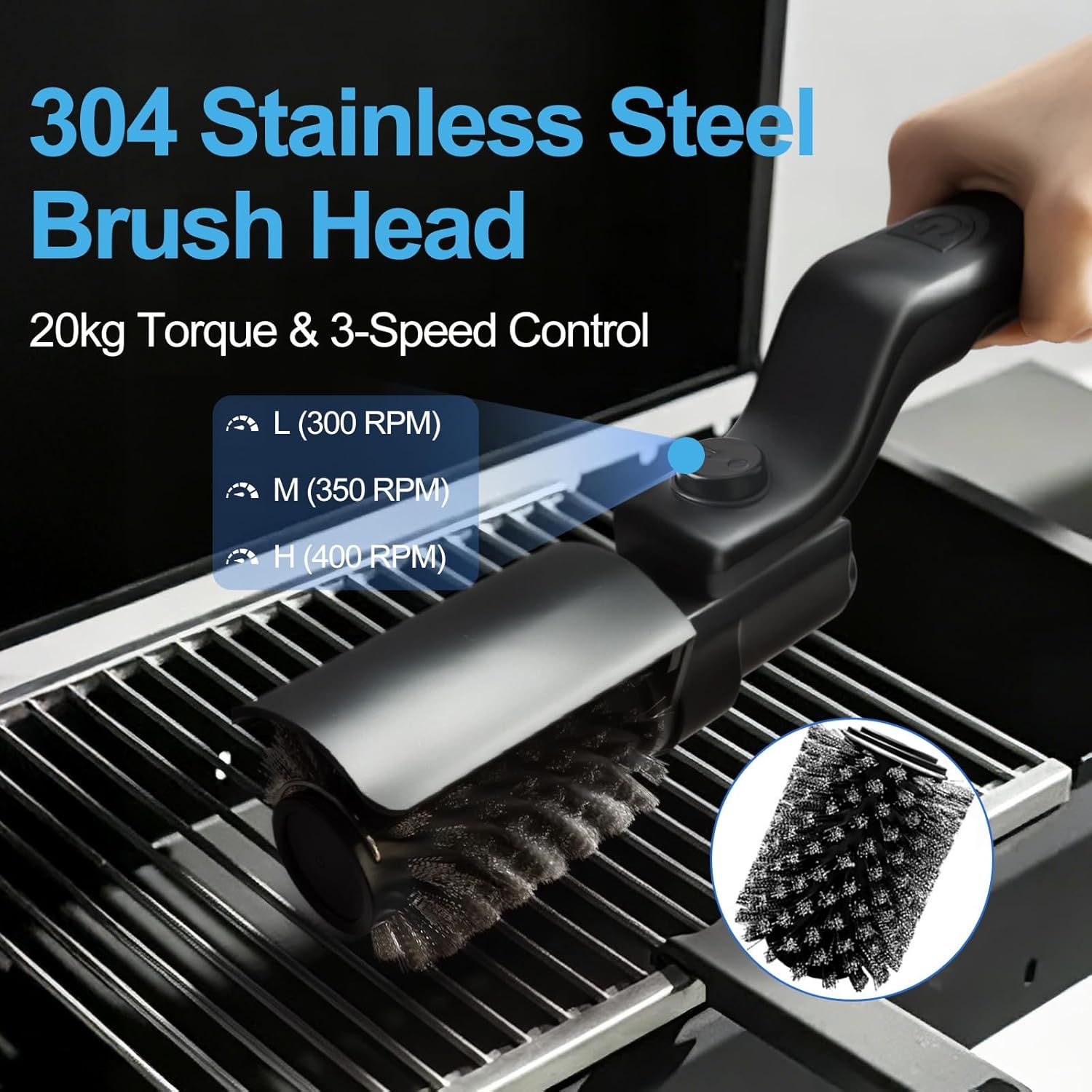 Electric Grill Brush Rechargeable 3-Speed with 180 Degree Adjustable Stainless Steel Head - Image 4