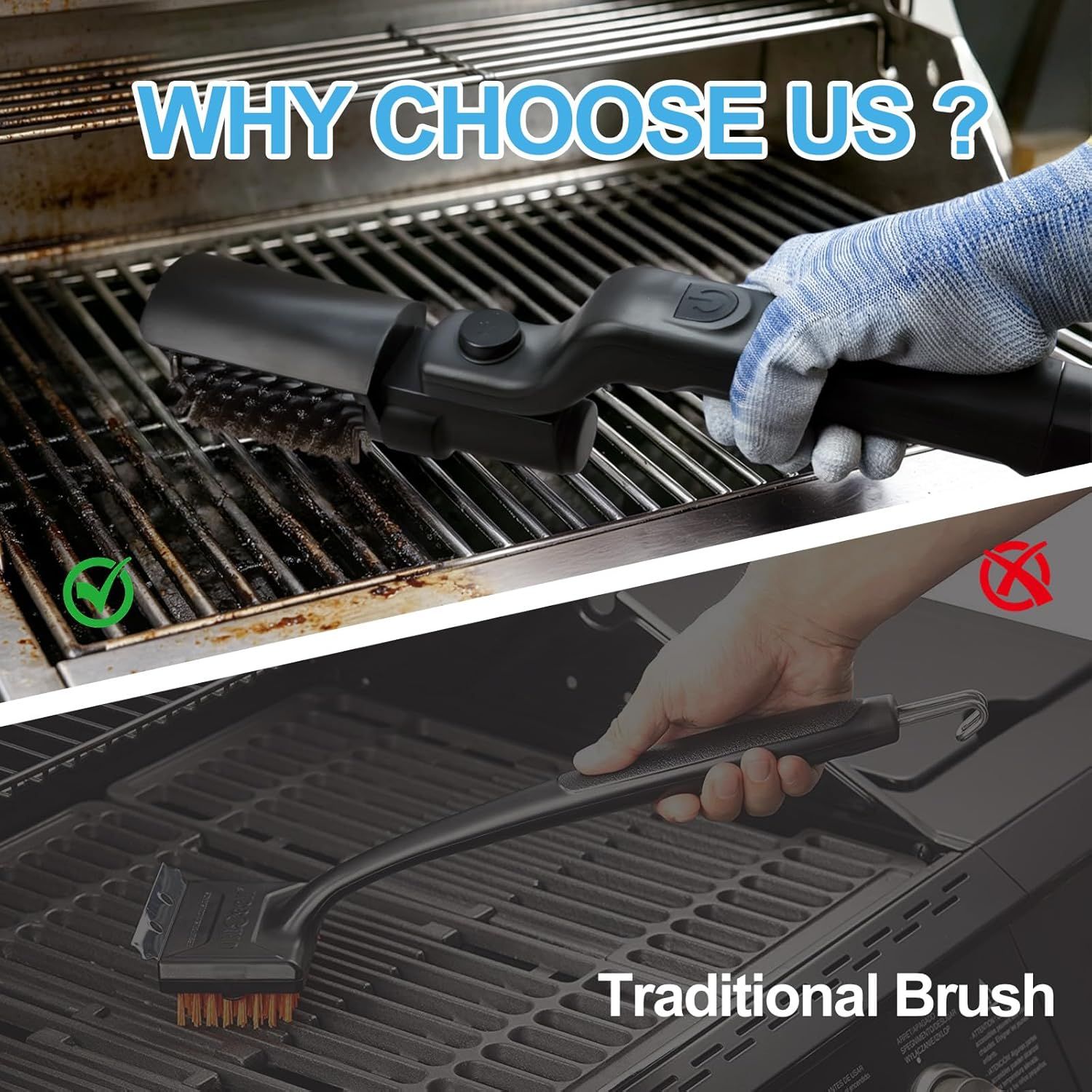 Electric Grill Brush Rechargeable 3-Speed with 180 Degree Adjustable Stainless Steel Head - Image 7