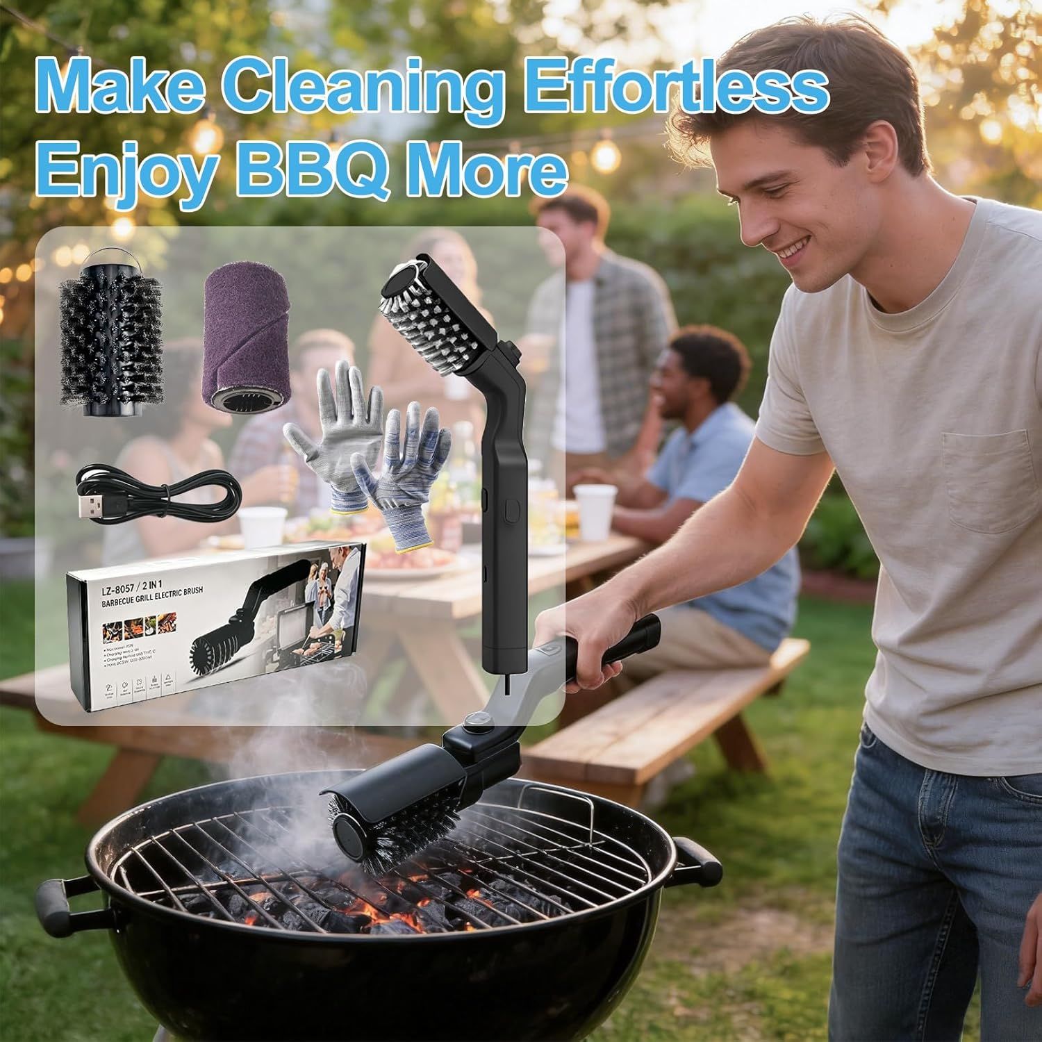 Electric Grill Brush Rechargeable 3-Speed with 180 Degree Adjustable Stainless Steel Head - Image 8