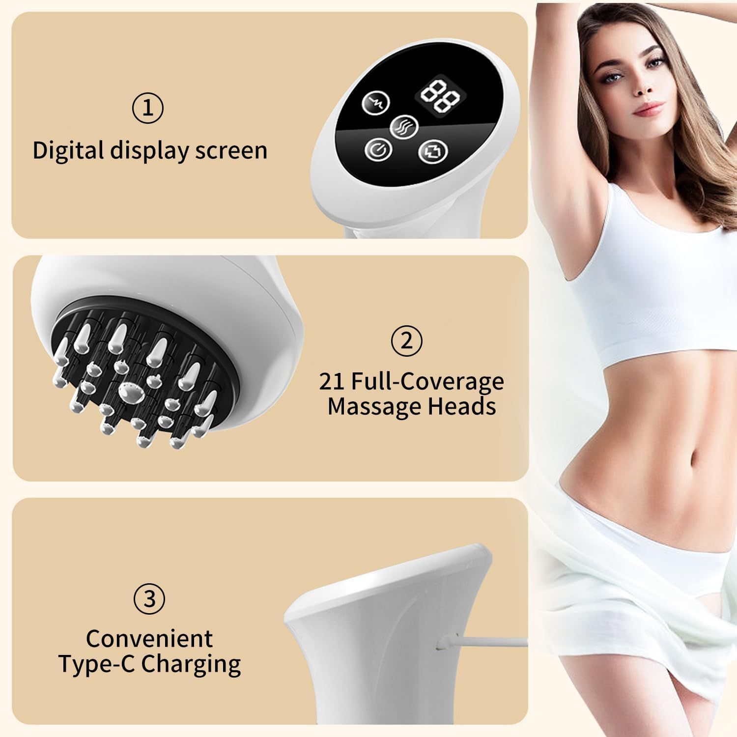 Electric Lymphatic Massager for Deep Cellulite and Body Massage with Display - Image 3