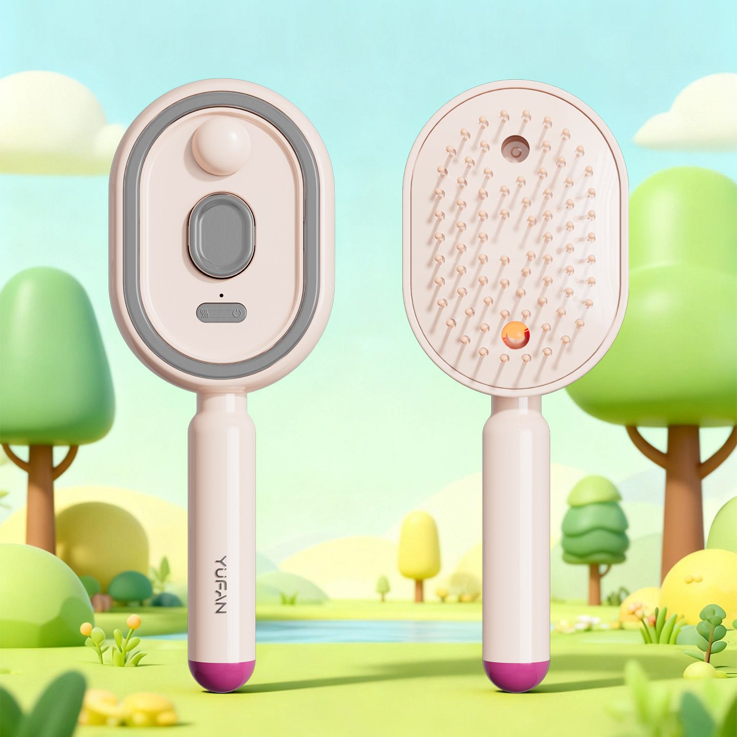 Electric Spray Hair Brush with Essential Oil Diffuser Scalp Massager Antistatic Pink - Image 1