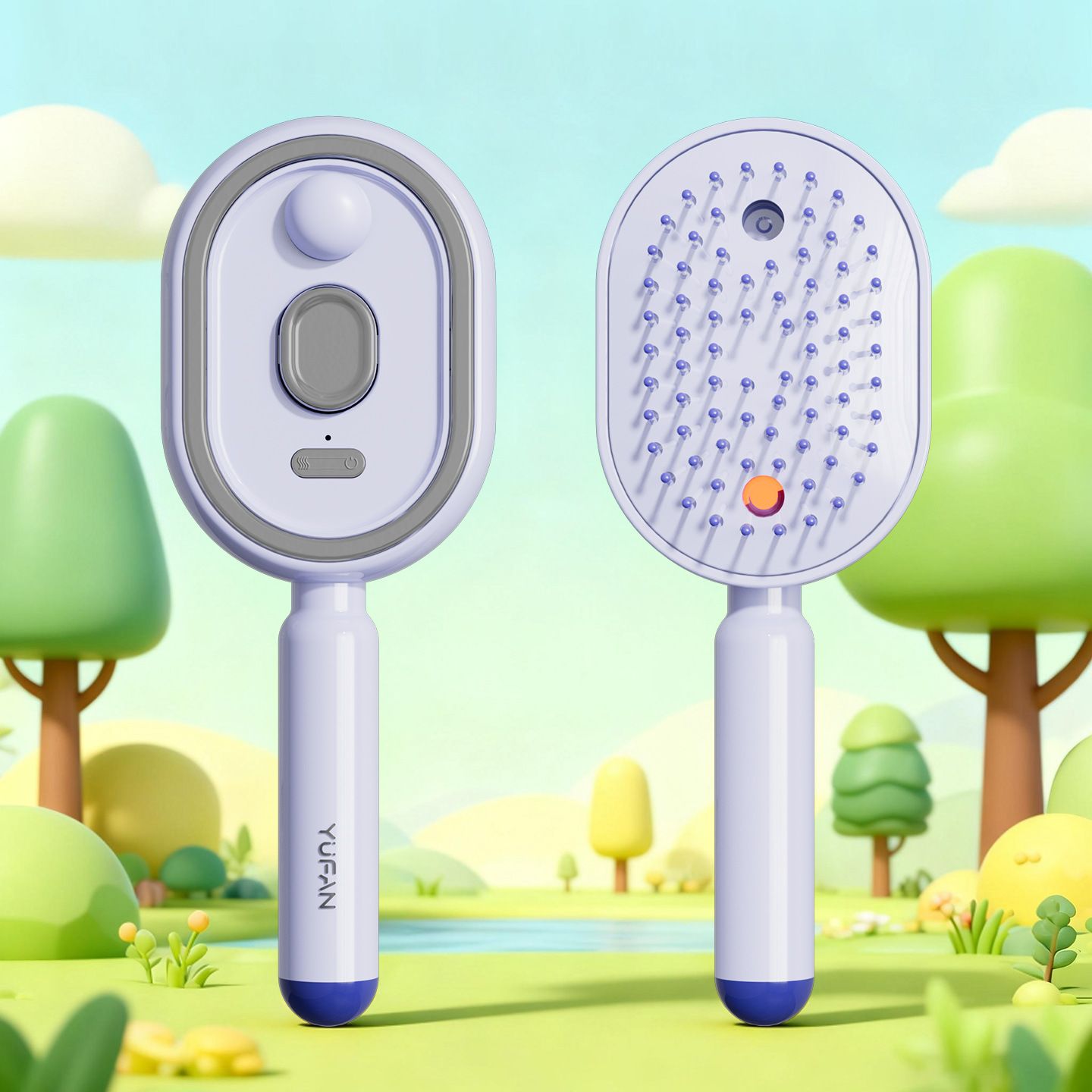 Electric Spray Hair Brush with Essential Oil Diffuser Scalp Massager Antistatic Purple - Image 1