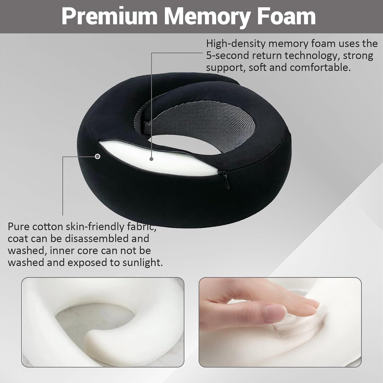 Travel Neck Pillow U-Shaped Memory Cotton for Airplane Sleep and Neck Support Pale Gray and Dark Gray - Image 7