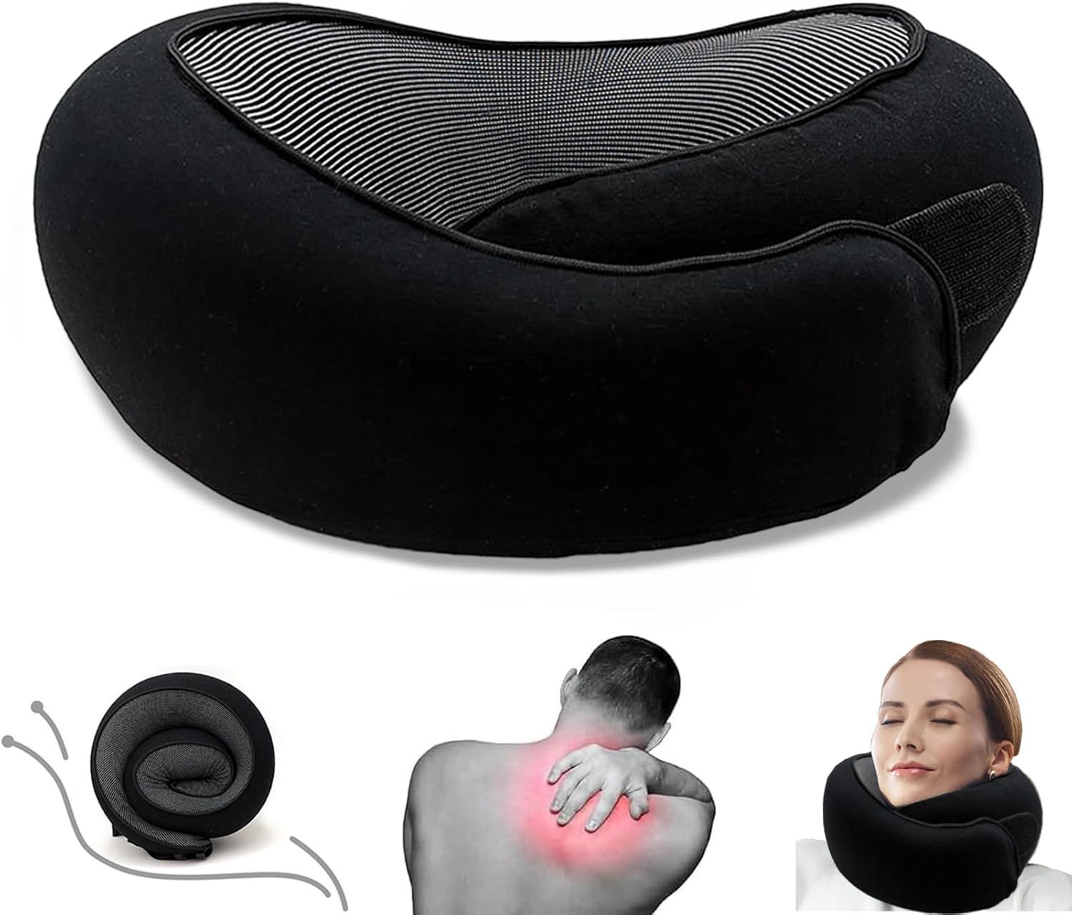 Travel Neck Pillow U-Shaped Memory Cotton for Airplane Sleep and Neck Support Black - Image 1