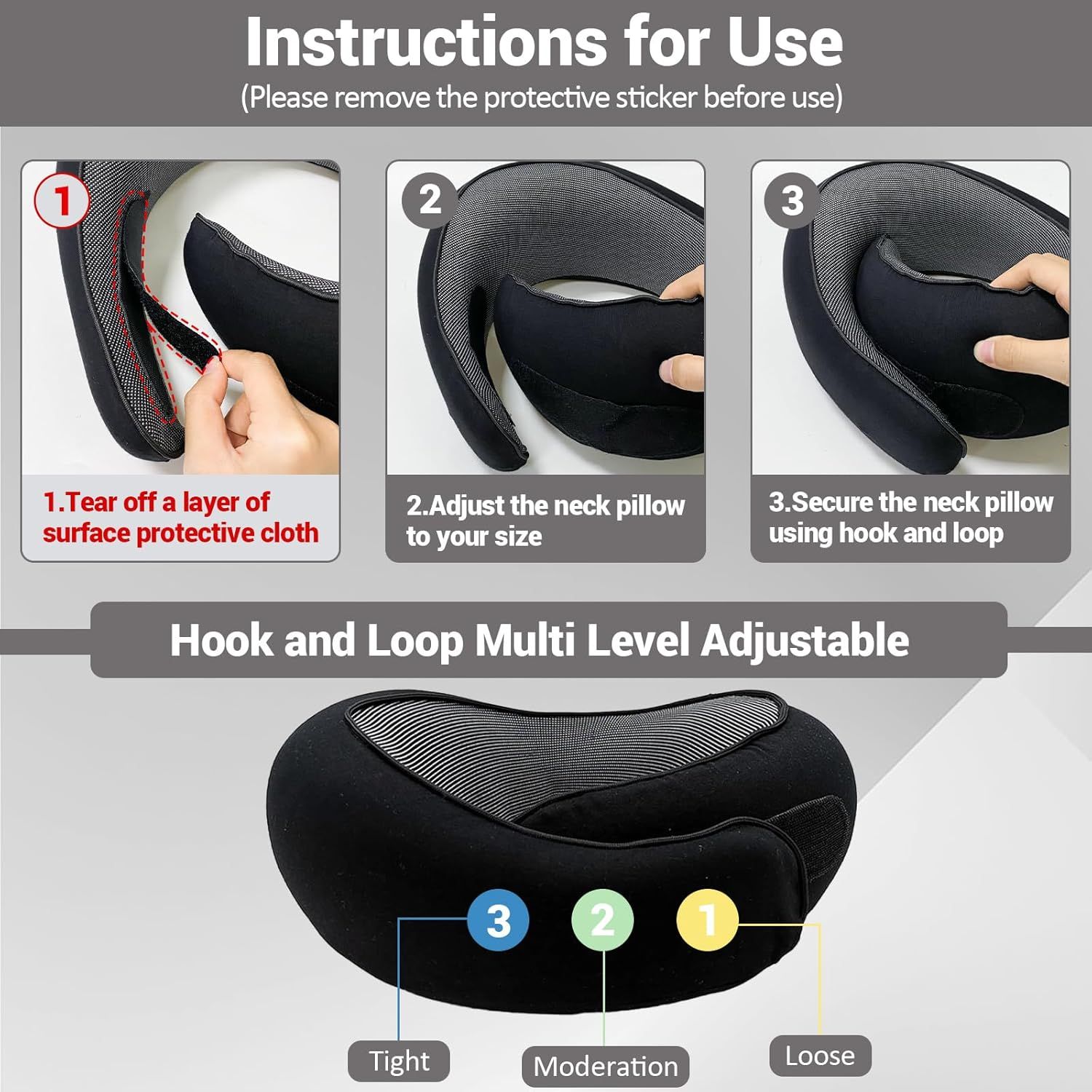 Travel Neck Pillow U-Shaped Memory Cotton for Airplane Sleep and Neck Support Black - Image 2