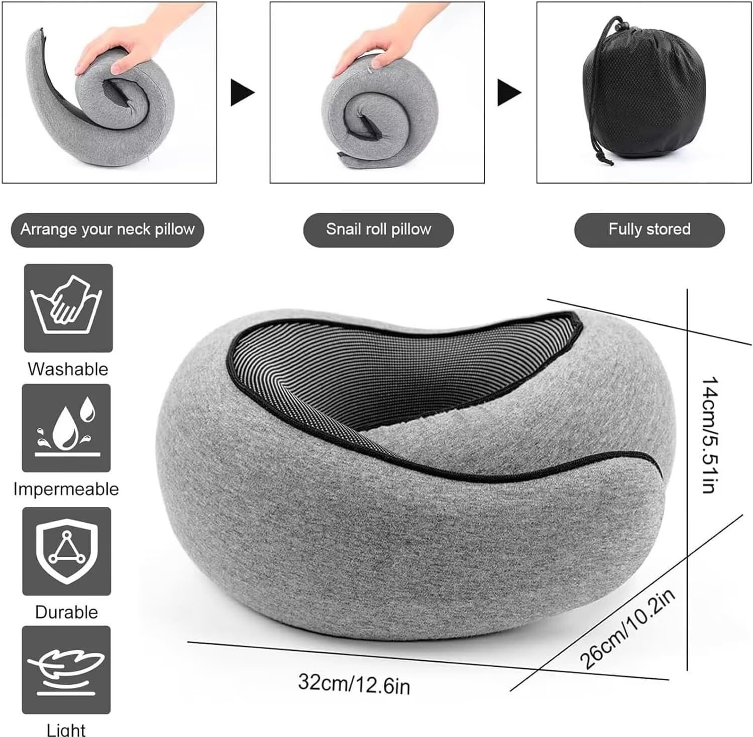 Travel Neck Pillow U-Shaped Memory Cotton for Airplane Sleep and Neck Support Dark Gray - Image 6