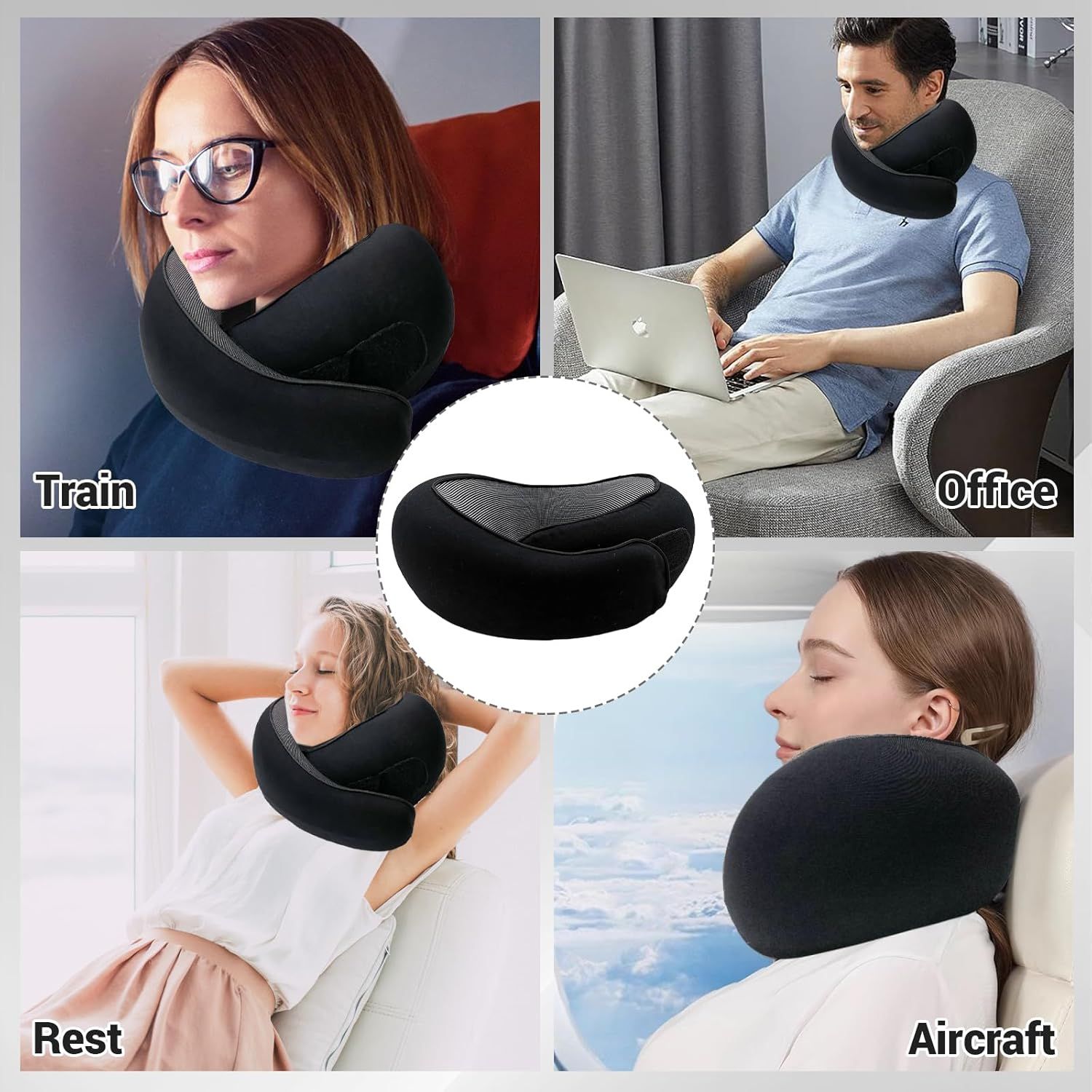 Travel Neck Pillow U-Shaped Memory Cotton for Airplane Sleep and Neck Support Dark Gray - Image 8