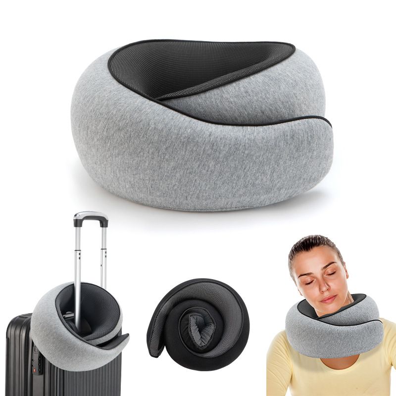 Travel Neck Pillow U-Shaped Memory Cotton for Airplane Sleep and Neck Support Gray - Image 1