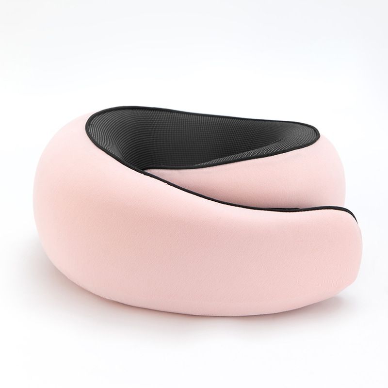 Travel Neck Pillow U-Shaped Memory Cotton for Airplane Sleep and Neck Support Pink - Image 1