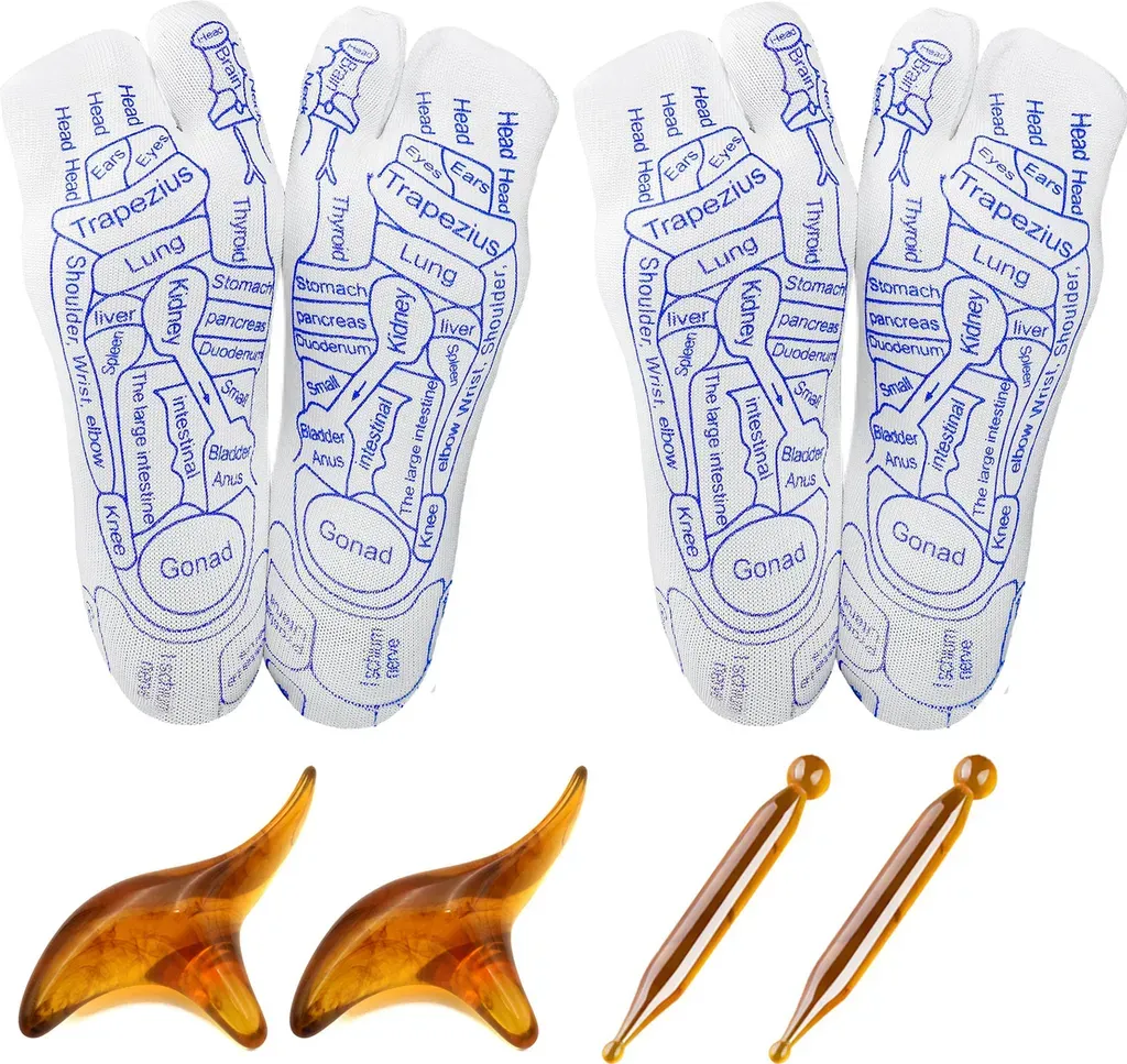 2-Pack Reflexology Massage Socks with Cotton Pressure Point Design and Massage Stick - Image 1