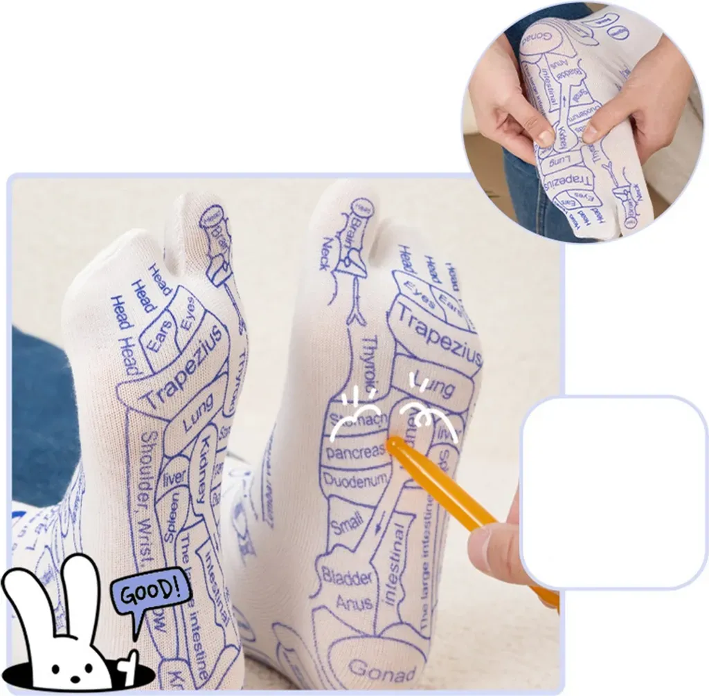 2-Pack Reflexology Massage Socks with Cotton Pressure Point Design and Massage Stick - Image 3