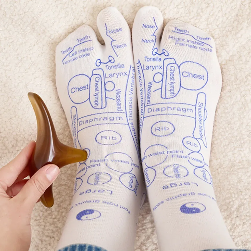 2-Pack Reflexology Massage Socks with Cotton Pressure Point Design and Massage Stick - Image 4