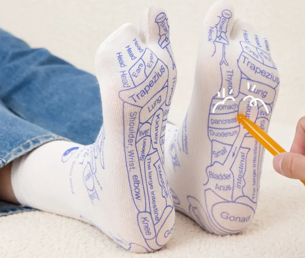 2-Pack Reflexology Massage Socks with Cotton Pressure Point Design and Massage Stick - Image 5