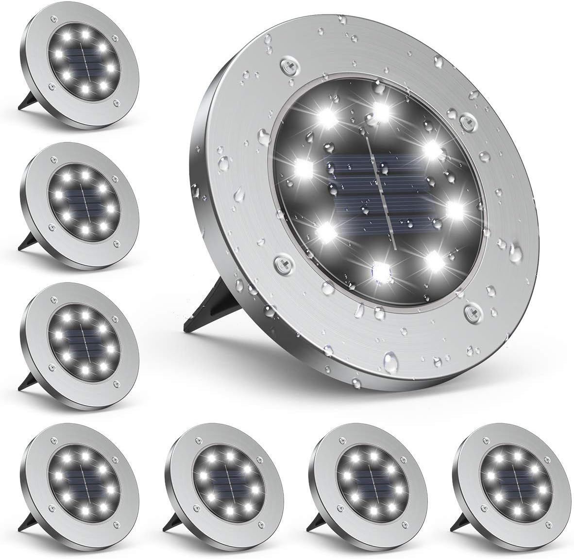 8-Pack Solar Garden Lights IP65 Waterproof 6000K Cool White Landscape Lighting - Image 1
