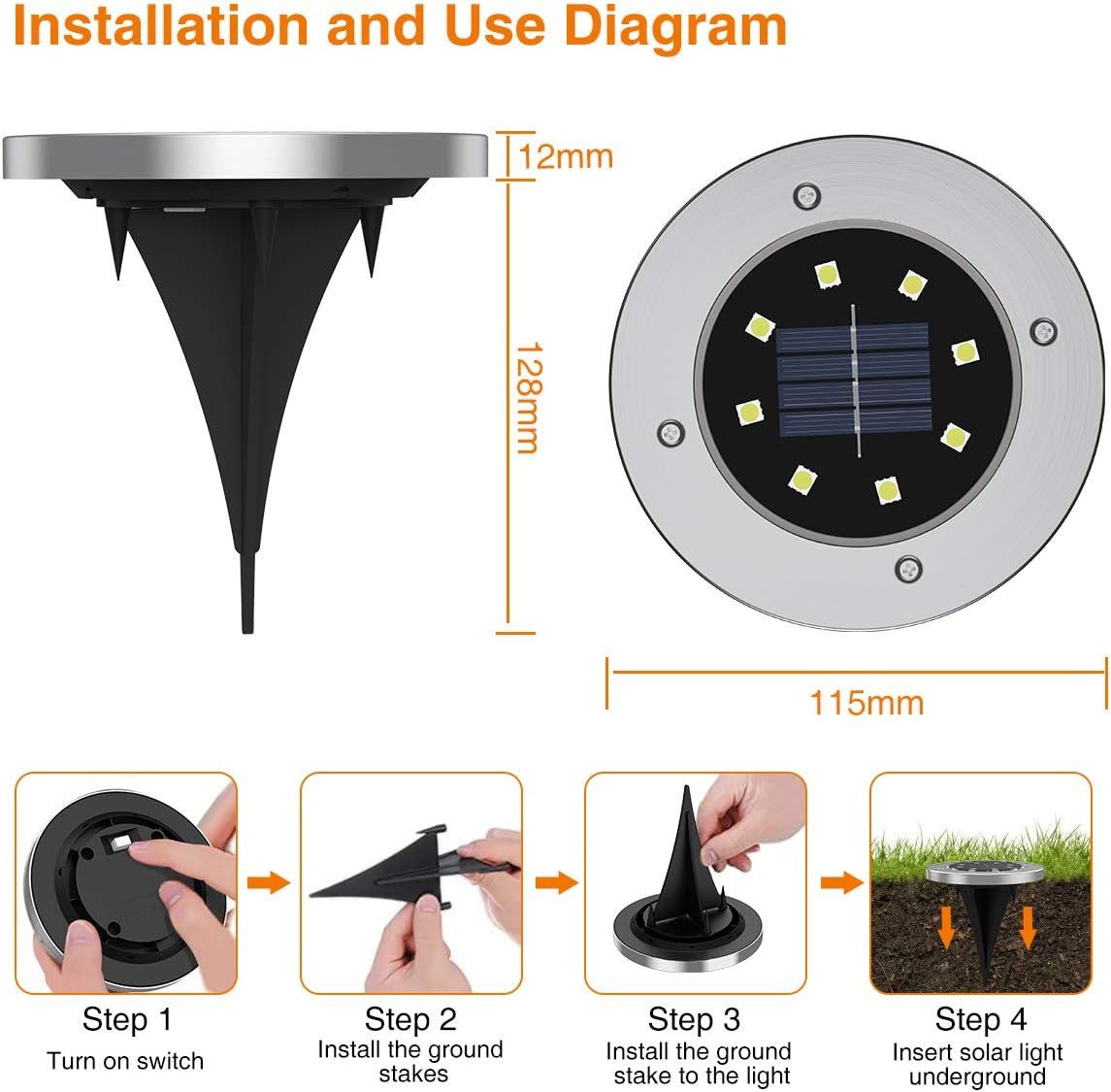8-Pack Solar Garden Lights IP65 Waterproof 6000K Cool White Landscape Lighting - Image 2