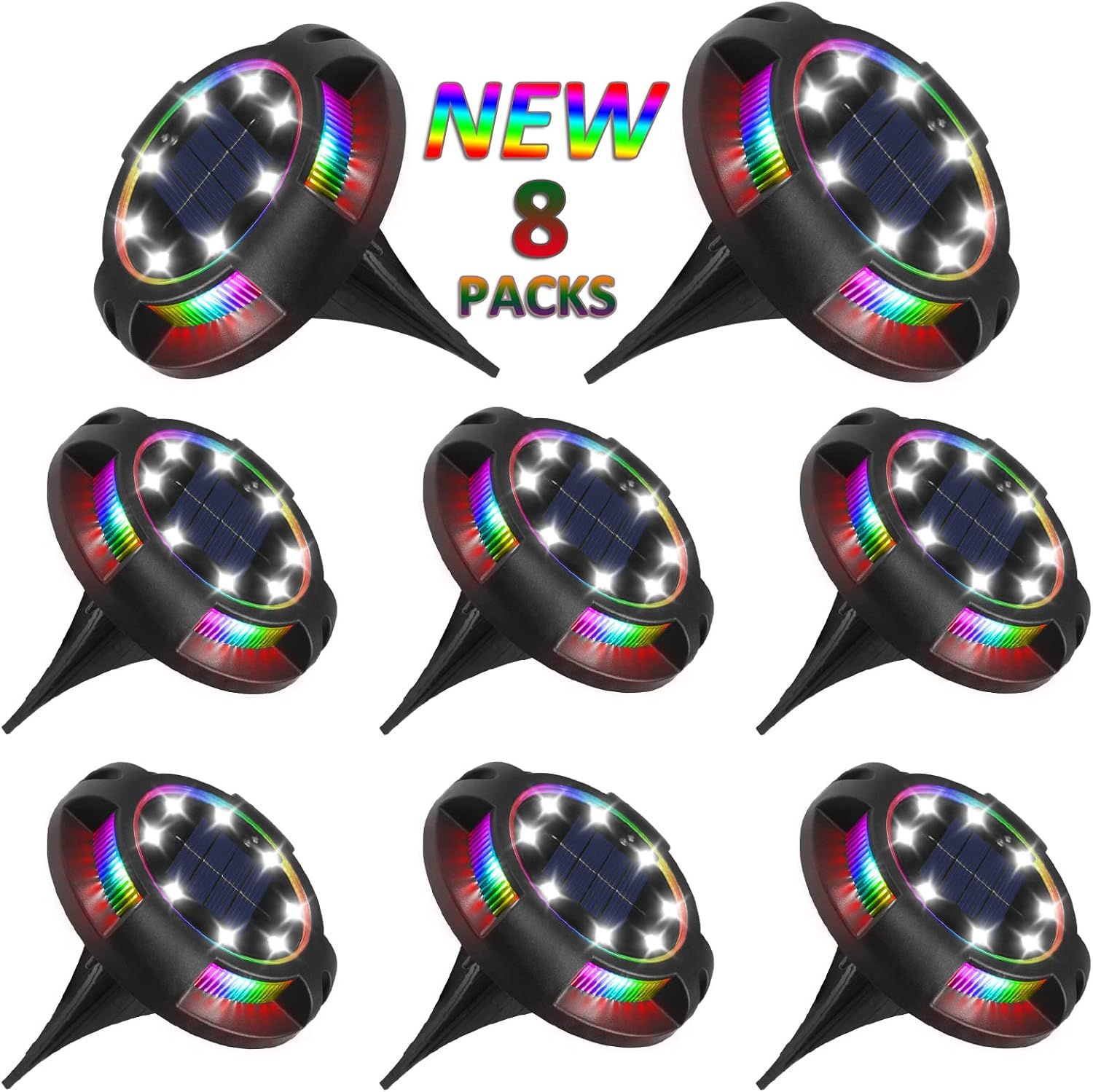 8-Pack Solar Ground Lights 12 LED Waterproof Landscape Path Lights Multicolor - Image 1