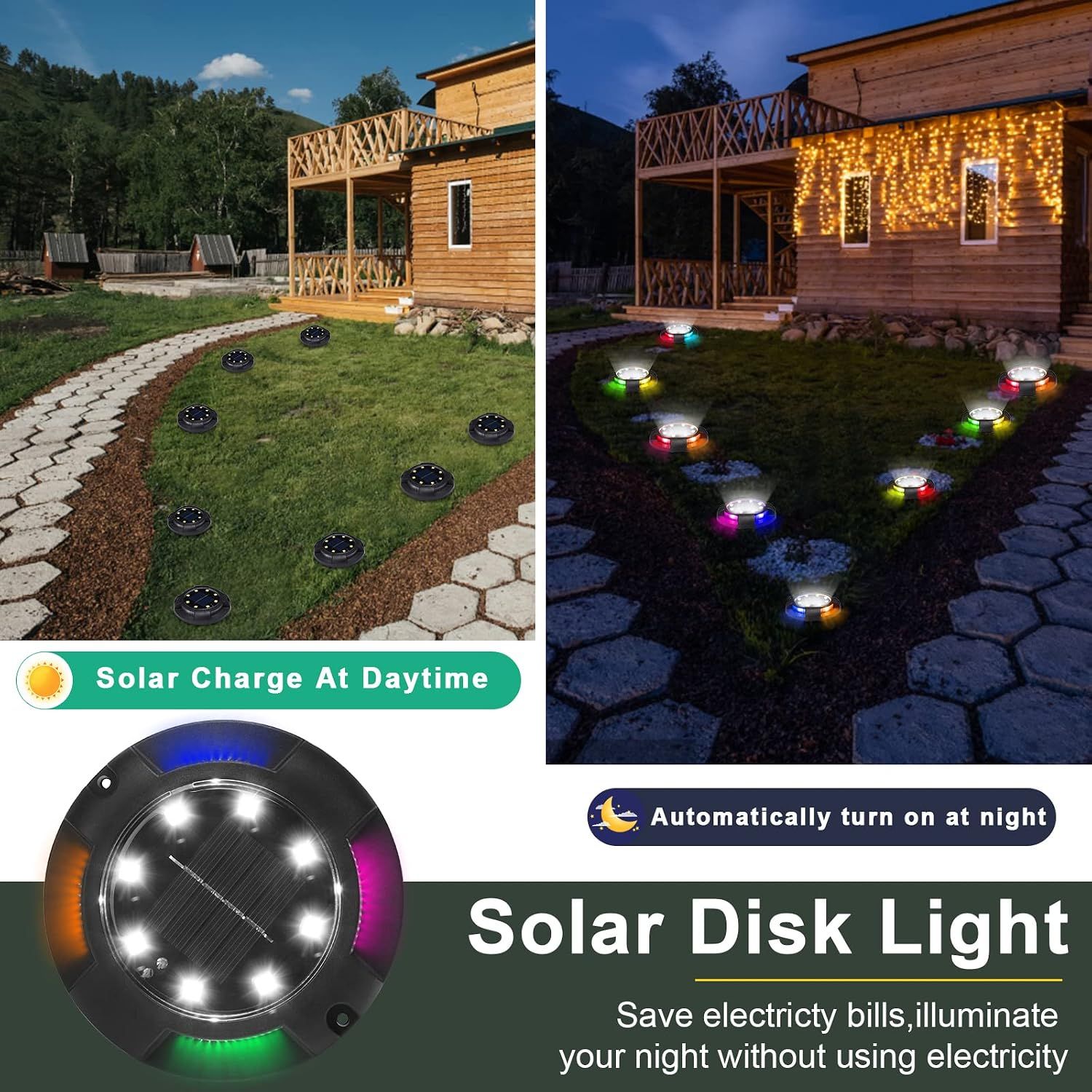 8-Pack Solar Ground Lights 12 LED Waterproof Landscape Path Lights Multicolor - Image 2
