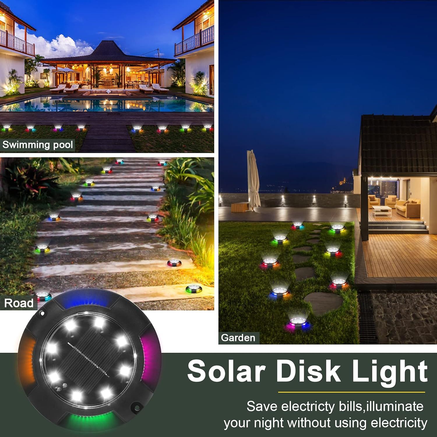 8-Pack Solar Ground Lights 12 LED Waterproof Landscape Path Lights Multicolor - Image 4