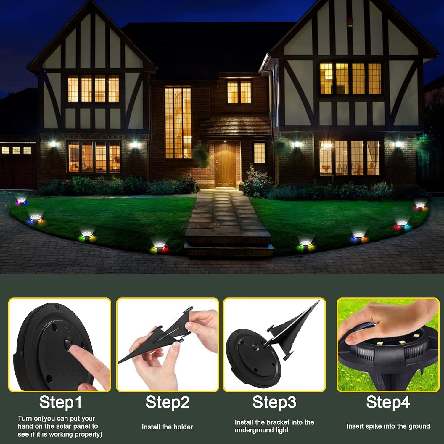 8-Pack Solar Ground Lights 12 LED Waterproof Landscape Path Lights Multicolor - Image 5