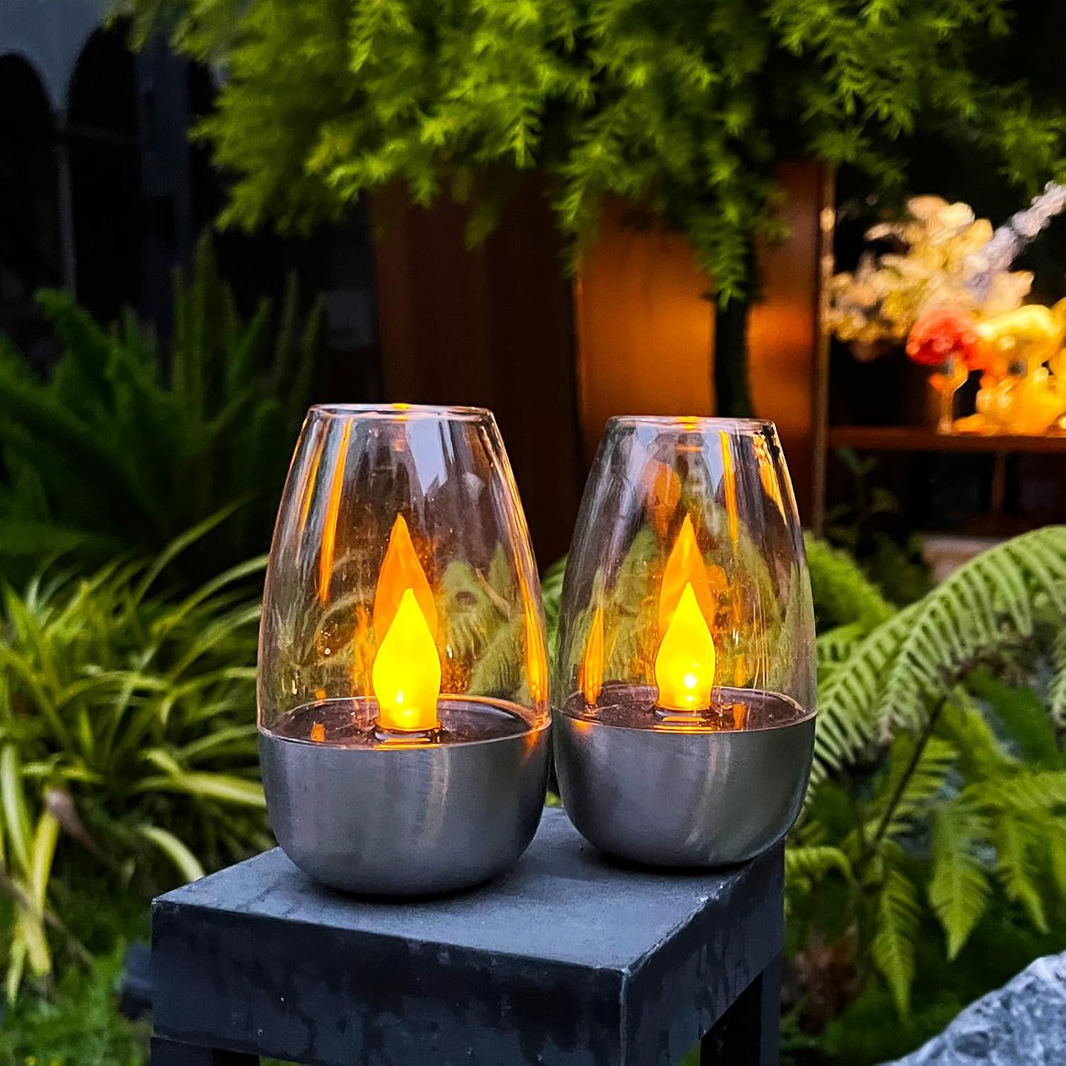 Solar Table Lamp with Flameless Flicker LED Dusk Sensor and IP65 Waterproof for Garden and Camping - Image 1
