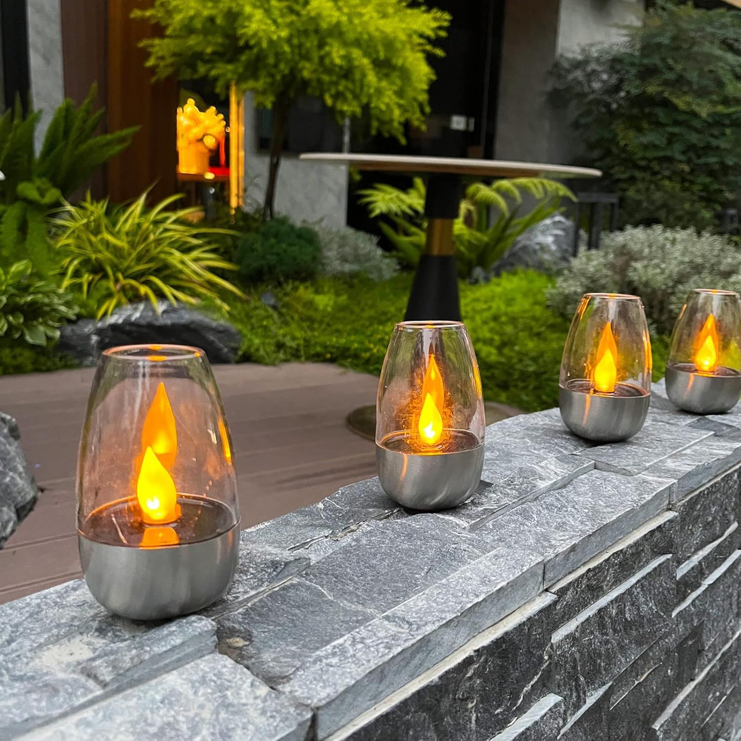 Solar Table Lamp with Flameless Flicker LED Dusk Sensor and IP65 Waterproof for Garden and Camping - Image 2